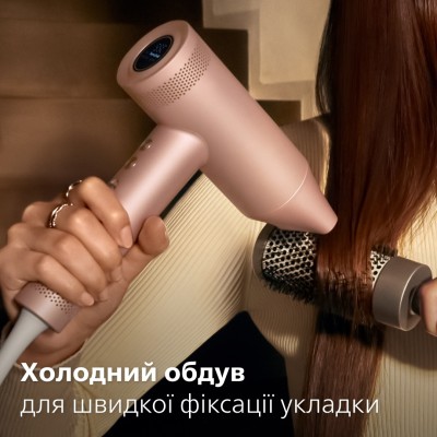 Фен Philips 8000 Series, 1400Вт, 3 режими, іонізація, хол. обдув, турборежим, рожевий (BHD837/10)