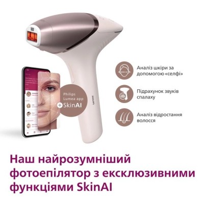 Фотоепілятор Philips Lumea IPL 9900 Series, акумуляторний , кіл-ть спалах.-450000, 2- 4 см2, насадок-4, футляр, рожевий (BRI977/