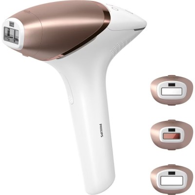 Фотоепілятор Philips Lumea IPL 9900 Series, акумуляторний , кіл-ть спалах.-450000, 2-4 см2, насадок-3, футляр, біло-золотий (BRI