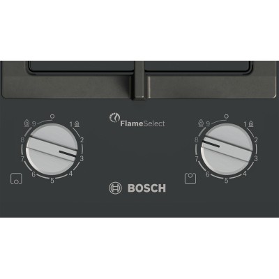 Варильна поверхня Bosch газова на склі, 30см, Доміно, чавун, чорний (PRB3A6I40)