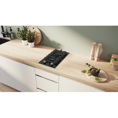 Варильна поверхня Bosch газова на склі, 30см, Доміно, чавун, чорний (PRB3A6I40)