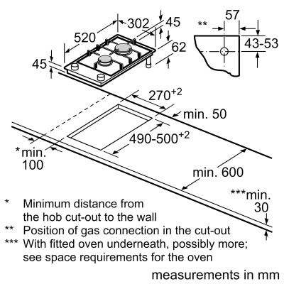 Варильна поверхня Siemens газова на склі, 30см, Доміно, чорний (ER3A6BI40)