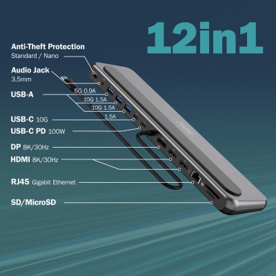 Док-станція DIGITUS USB-C > 2xHDMI/1xDP/3xUSB-A/USB-C/RJ54/PD/Audio (DA-70919)
