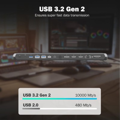 Док-станція DIGITUS USB-C > 2xHDMI/1xDP/3xUSB-A/USB-C/RJ54/PD/Audio (DA-70919)