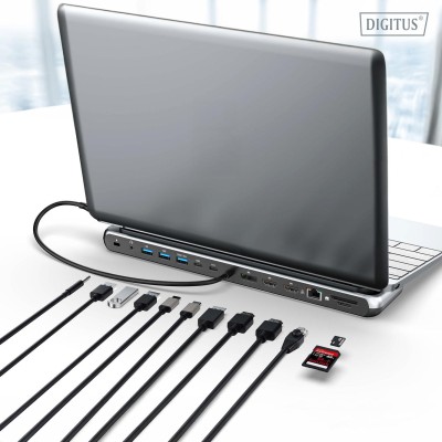 Док-станція DIGITUS USB-C > 2xHDMI/1xDP/3xUSB-A/USB-C/RJ54/PD/Audio (DA-70919)