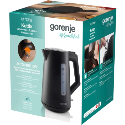 Електрочайник Gorenje 1.7л, Strix контроль, чорний матовий (K17OPB)