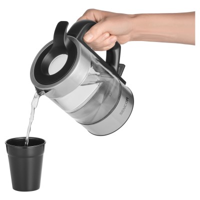 Електрочайник Sencor 0.5л, Strix, пластик, в комплекті 2 склянки + 2 ложки, скло, нерж. сталь (SWK160SS)