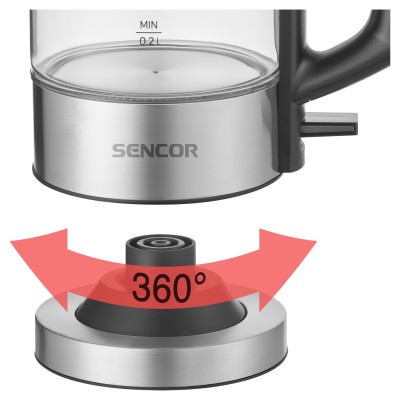 Електрочайник Sencor 0.5л, Strix, пластик, в комплекті 2 склянки + 2 ложки, скло, нерж. сталь (SWK160SS)