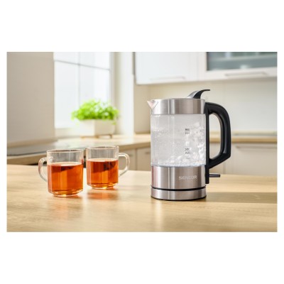 Електрочайник Sencor 0.5л, Strix, пластик, в комплекті 2 склянки + 2 ложки, скло, нерж. сталь (SWK160SS)