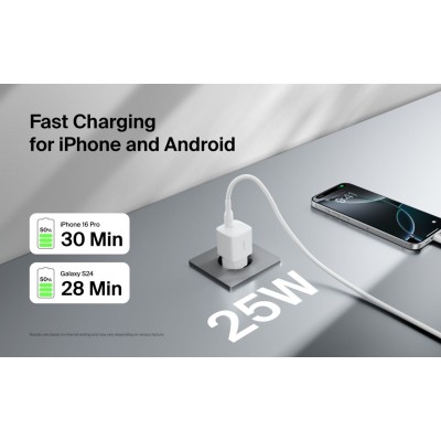 Зарядний пристрій мережевий Belkin 25Вт USB-С PD PPS, білий (WCA012KQWH)