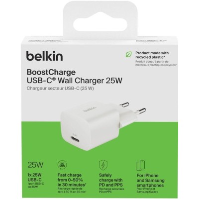 Зарядний пристрій мережевий Belkin 25Вт USB-С PD PPS, білий (WCA012KQWH)