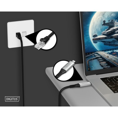Кабель DIGITUS Ethernet USB-C - RJ45 CAT 6A S/FTP, 1 Gbit/s, 2m, LSZH (AK-300601-020-S)