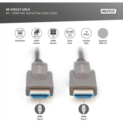 Кабель DIGITUS HDMI (M/M), 4K, AOC, 10м, чорний (AK-330127-100-S)