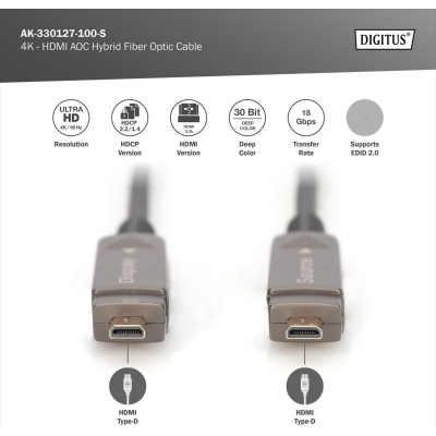 Кабель DIGITUS HDMI (M/M), 4K, AOC, 10м, чорний (AK-330127-100-S)