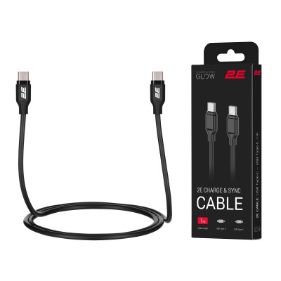 Кабель USB-C > USB-C заряджання/синхронізації 2E 1м, 60Вт Type-C, Glow, чорний (2E-CCCC-BL)