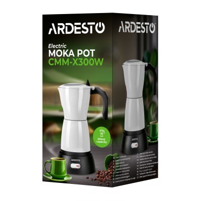 Кавоварка Ardesto електрична гейзерна 0.3л, мелена, білий (CMM-X300W)