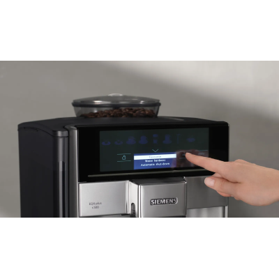 Кавомашина Siemens 1.7л, зерно + мелена, автомат.капучинатор, LED - дисплей, авторецептів - 12, чорно - срібний (TE655203RW)