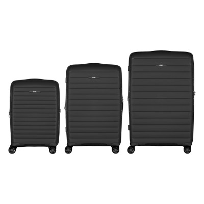 Набір валіз 2E, Aero, поліпропілен, (L+M+S),TSA, 4 колеса, EXP, чорний (2E-SPP-AERO-SET3-BK)