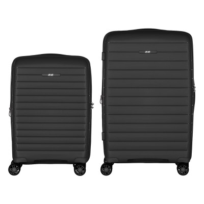 Набір валіз 2E, Aero, поліпропілен, (M+S),TSA, 4 колеса, EXP, чорний (2E-SPP-AERO-SET2-BK)
