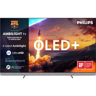 Телевізор 55" Philips OLED+ 4K 144Hz Smart Google TV Black Ambilight Bowers & Wilkins sound (55OLED910/12)