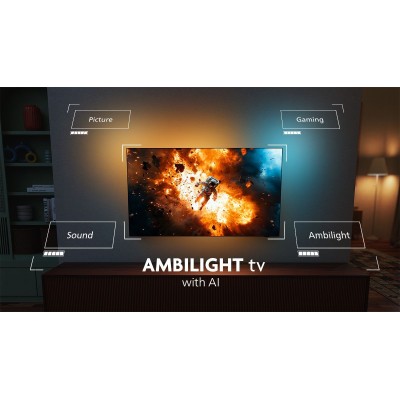 Телевізор 55" Philips OLED+ 4K 144Hz Smart Google TV Black Ambilight Bowers & Wilkins sound (55OLED910/12)