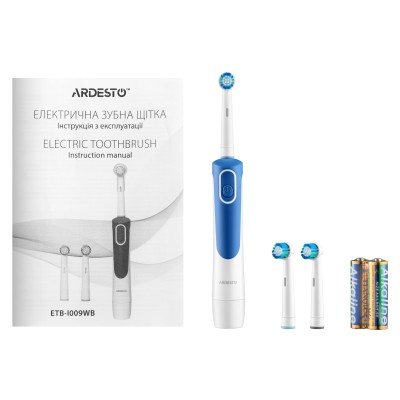 Щітка зубна електр. Ardesto, ETB-I009WB, 4,5т. колив/хв, насадок-3, IPX4, білий+синій