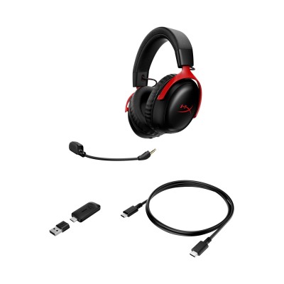 Гарнітура ігрова HyperX Cloud III S, WL/USB-A/USB-C, чорно-червоний (A59Z0AA)