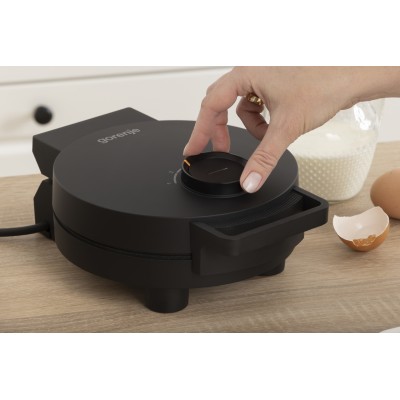 Міні-гриль Gorenje 1000Вт, алюміній, пластина д/вафель, корпус-метал, чорний (WM1000B)