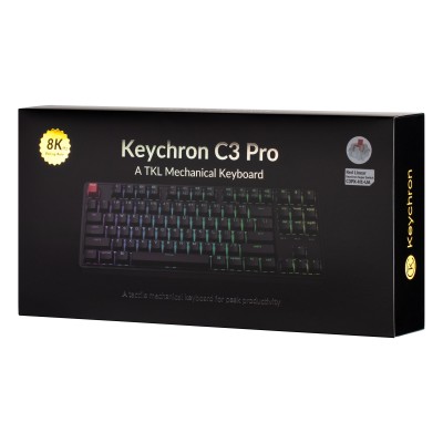 Клавіатура механічна Keychron C3 Pro V2 87Key, K pro Red, USB-A, QMK, Hot-swap, 8K, EN/UKR, RGB, чорний (C3PX-H1-UA)