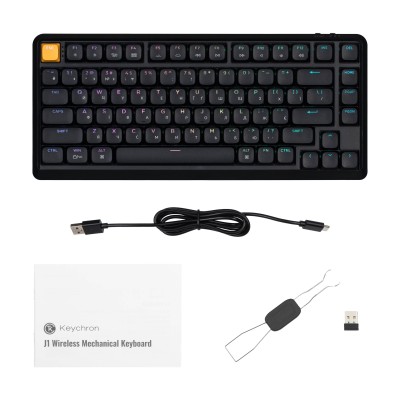 Клавіатура механічна Keychron J1 82Key, K pro Banana, WL/BT/USB-A, QMK, Hot-swap, EN/UKR, RGB, чорний (J1-H4-UA)