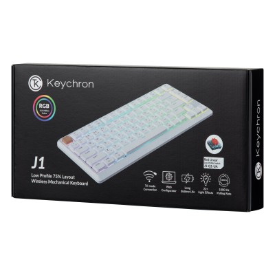 Клавіатура механічна Keychron J1 82Key, K pro Red, WL/BT/USB-A, QMK, Hot-swap, EN/UKR, RGB, білий (J1-Q1-UA)