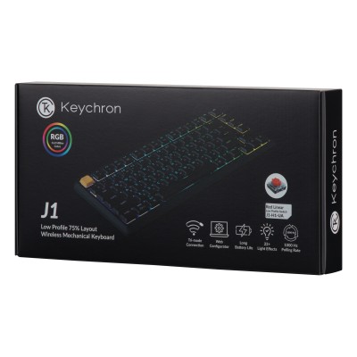 Клавіатура механічна Keychron J1 82Key, K pro Red, WL/BT/USB-A, QMK, Hot-swap, EN/UKR, RGB, чорний (J1-H1-UA)
