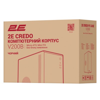 Корпус 2E Credo V200B без БЖ, 2xUSB3.0, 1x80мм, VGA 250мм, mATX, чорний (2E-V200B)