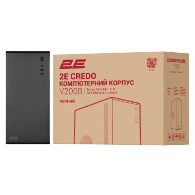 Корпус 2E Credo V200B без БЖ, 2xUSB3.0, 1x80мм, VGA 250мм, mATX, чорний (2E-V200B)