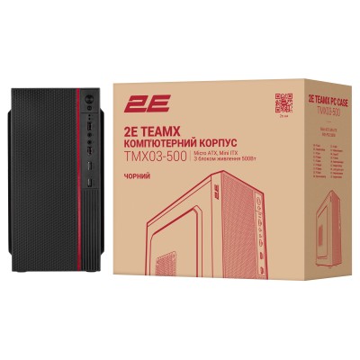 Корпус 2E TeamX TMX03 з БЖ 2E ATX500W, 2xUSB3.0, 1x80мм, VGA 220мм, mATX, чорний (2E-TMX03-500)