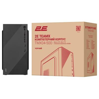 Корпус 2E TeamX TMX04 з БЖ 2E ATX500W, 2xUSB3.0, 1x80мм, VGA 220мм, mATX, чорний (2E-TMX04-500)