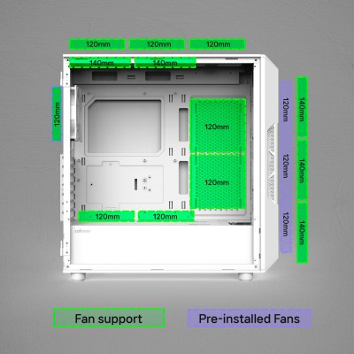 Корпус Zalman I3 Neo V2 без БЖ 2xUSB3.0, 1x Type C, 4x120мм RGB, VGA 400мм, LCS ready, TG Side Panel, ATX, білий (I3NEOV2WHITE)
