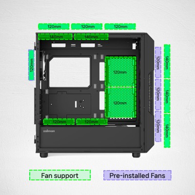 Корпус Zalman P60 без БЖ, 2xUSB3.0, 1x Type C, 3x120мм ARGB Reverse, 2x120мм ARGB, VGA 435мм, LCS ready, Curved Tempered Glass, 