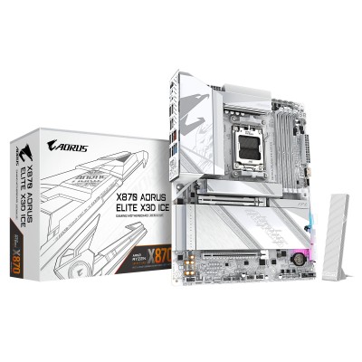 Материнська плата GIGABYTE X870 A ELITE X3D ICE sAM5 X870 4xDDR5 M.2 Wi-Fi BT HDMI DP ATX (X870_A_ELITE_X_ICE)