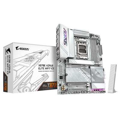 Материнська платаGIGABYTE X870E A ELITE WF7 ICE sAM5 X870 4xDDR5 M.2 Wi-Fi BT HDMI DP ATX (X870E_A_ELITE_WF7_ICE)