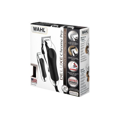 Машинка для стрижки WAHL ChromePro Deluxe, від мережі, вібраційний мотор, насадок-12, ножиці, сталь, сіро-чорний (79524-2716)