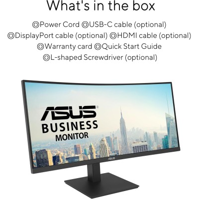 Монітор Asus 34" VA34VCPSR HDMI, DP, USB-C, 3xUSB, RJ-45, MM, VA, 3440x1440, 21:9, 100Hz, 4ms, CURVED, AdaptiveSync, HAS (90LM08