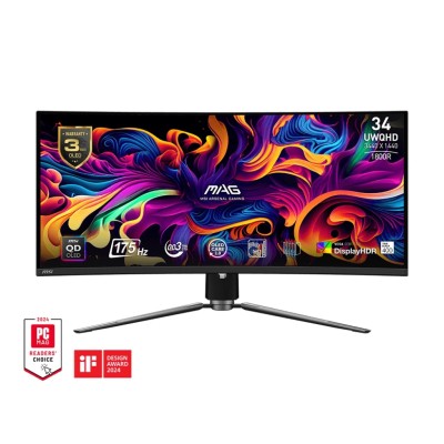 Монітор MSI 34" MAG 341CQP 2xHDMI, DP, USB-C, 2xUSB, QD-OLED, 3440x1440, 21:9, 175Hz, 0.03ms, sRGB 139%, CURVED, FreeSync, HAS, 