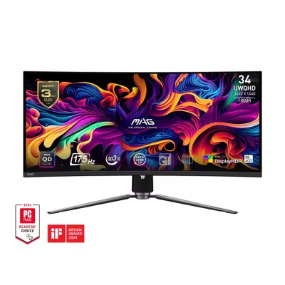 Монітор MSI 34" MAG 341CQP 2xHDMI, DP, USB-C, 2xUSB, QD-OLED, 3440x1440, 21:9, 175Hz, 0.03ms, sRGB 139%, CURVED, FreeSync, HAS, 