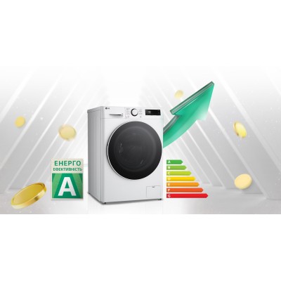 LG Пральна машина фронтальна, 9кг, 1200, A, 48см, дисплей, пара, інвертор, білий (F2Y5FS0W)