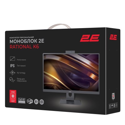 Комп'ютер персональний моноблок 2E Rational K6 23.8" FHD IPS Intel i3-12100, 8Gb, F256GB, UMA, H610, K6.610, 120W, FreeDos, чорн
