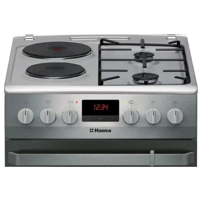 Плита Hansa з комбі. вар. поверхнею, 50х60см, 62л, емаль, газ контр., дисплей, нержавіюча сталь (FCMX58290)