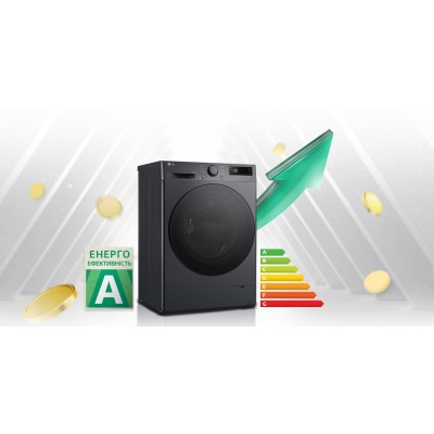 Пральна машина LG фронтальна, 9кг, 1200, A, 48см, дисплей, пара, інвертор, чорний (F2Y5FS5J)