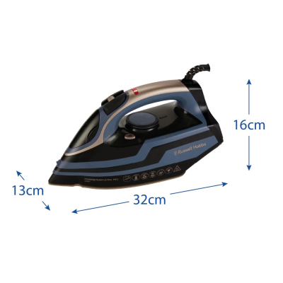 Праска Russell Hobbs, 3100Вт, паровий удар -210гр, верт. відпарювання, керам. підошва, чорно-синий (28630-56)