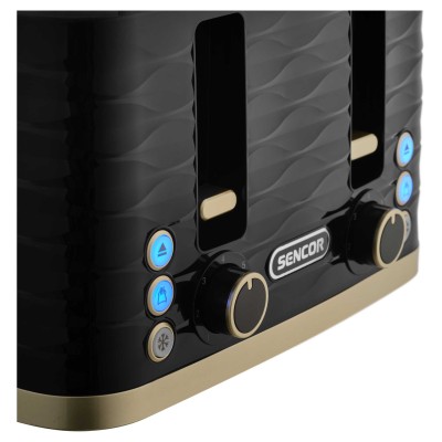 Тостер Sencor 1600Вт, підігрів, розморожування, 4 слоти, пластик, чорно-золотий (STS7551BK-EUE3)